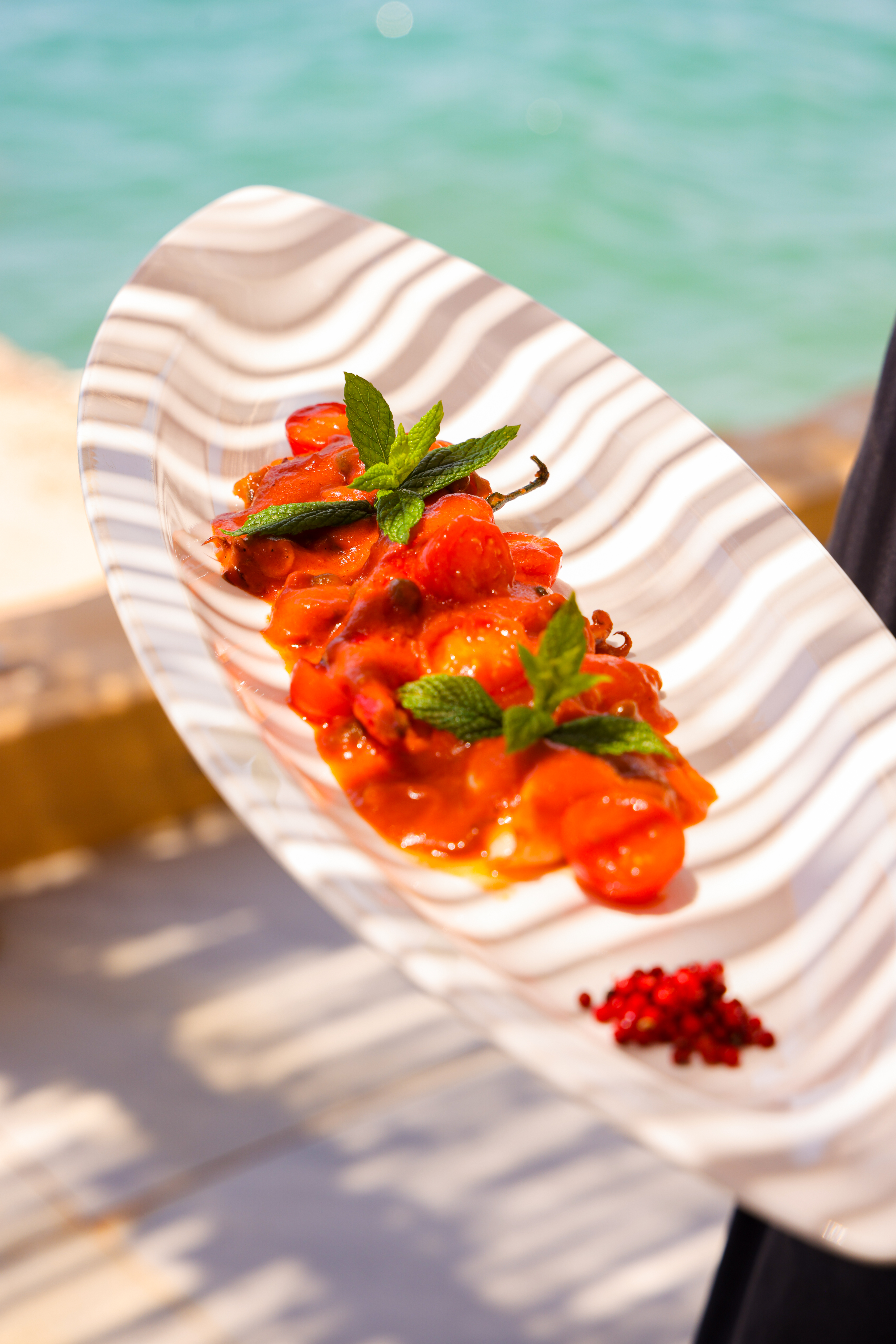 Calamari in tomato sauce by the sea