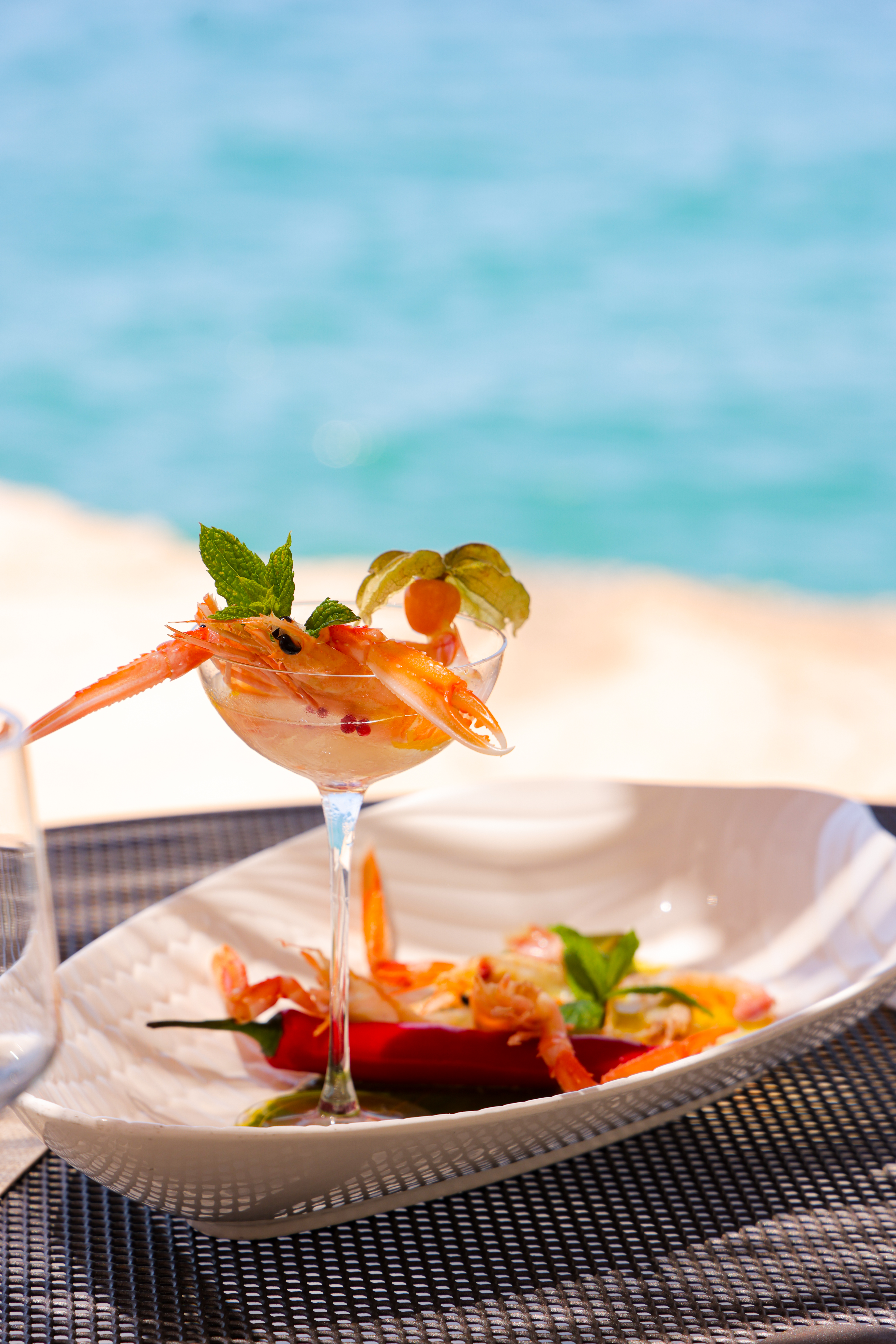 Prawn cocktail with Ionian Sea view